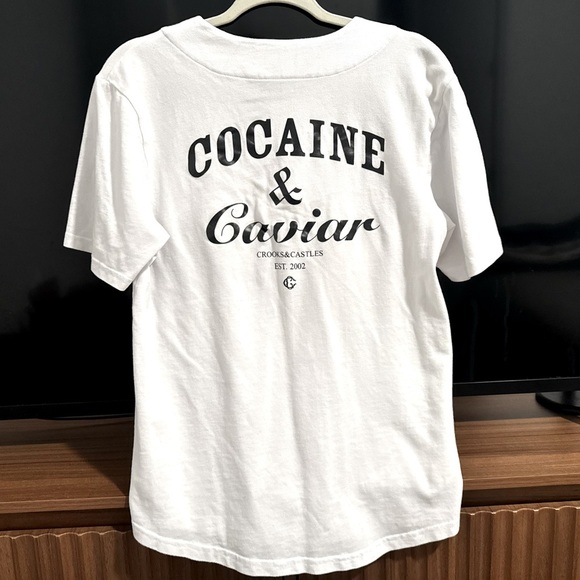 Crooks & Castles Cocaine & Caviar White Baseball Size S Festival EDM Jersey - Picture 1 of 5